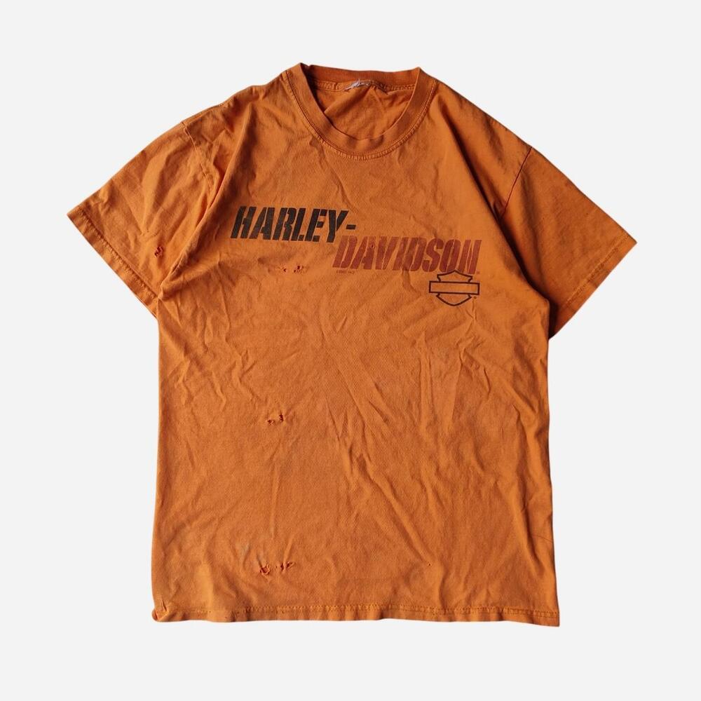2007 Harley Davidson orange tee with black logo and text
